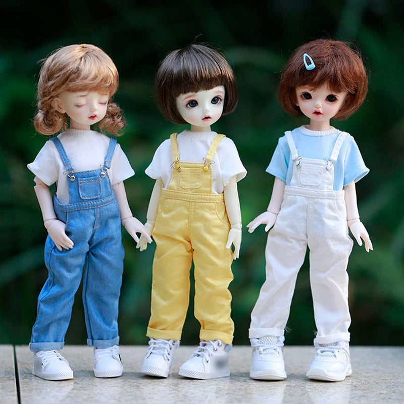 XiDonDon Blyth BJD clothes 30cm 1/6 BJD SD YOSD doll clothes Fashion Denim overalls pants and Short sleeve T-shirt set doll accessories (blue) - Image 4